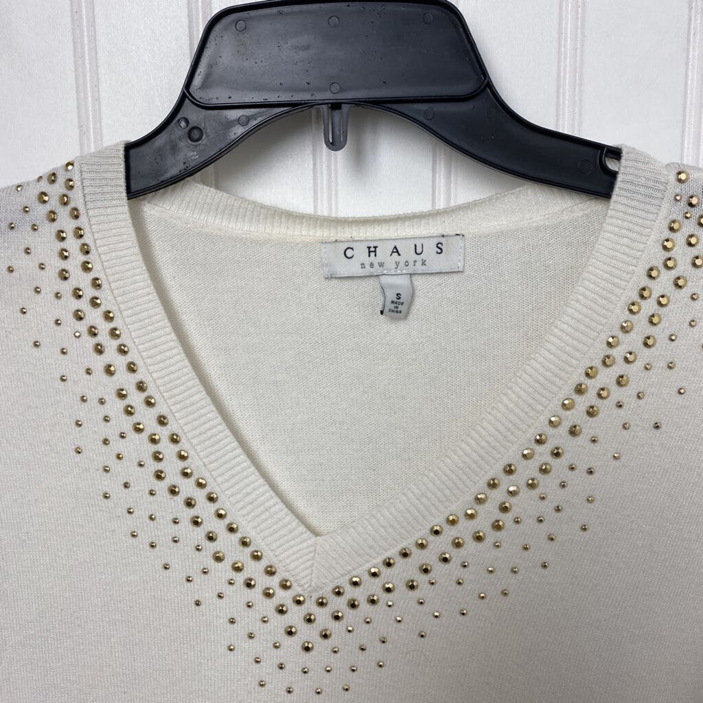 GOLD TRIMMED V NECK SWEATER