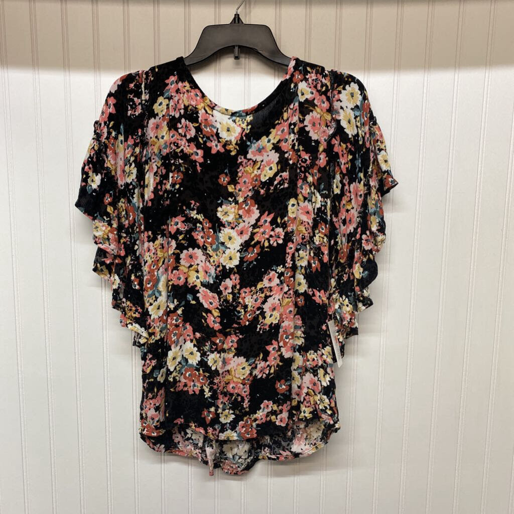 TIE IN BACK FLORAL PRINT RUFFLE SLEEVE