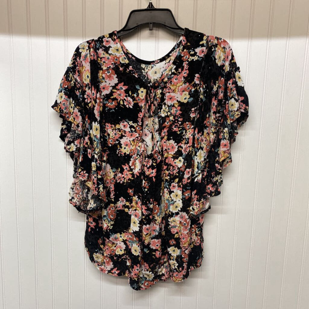 TIE IN BACK FLORAL PRINT RUFFLE SLEEVE