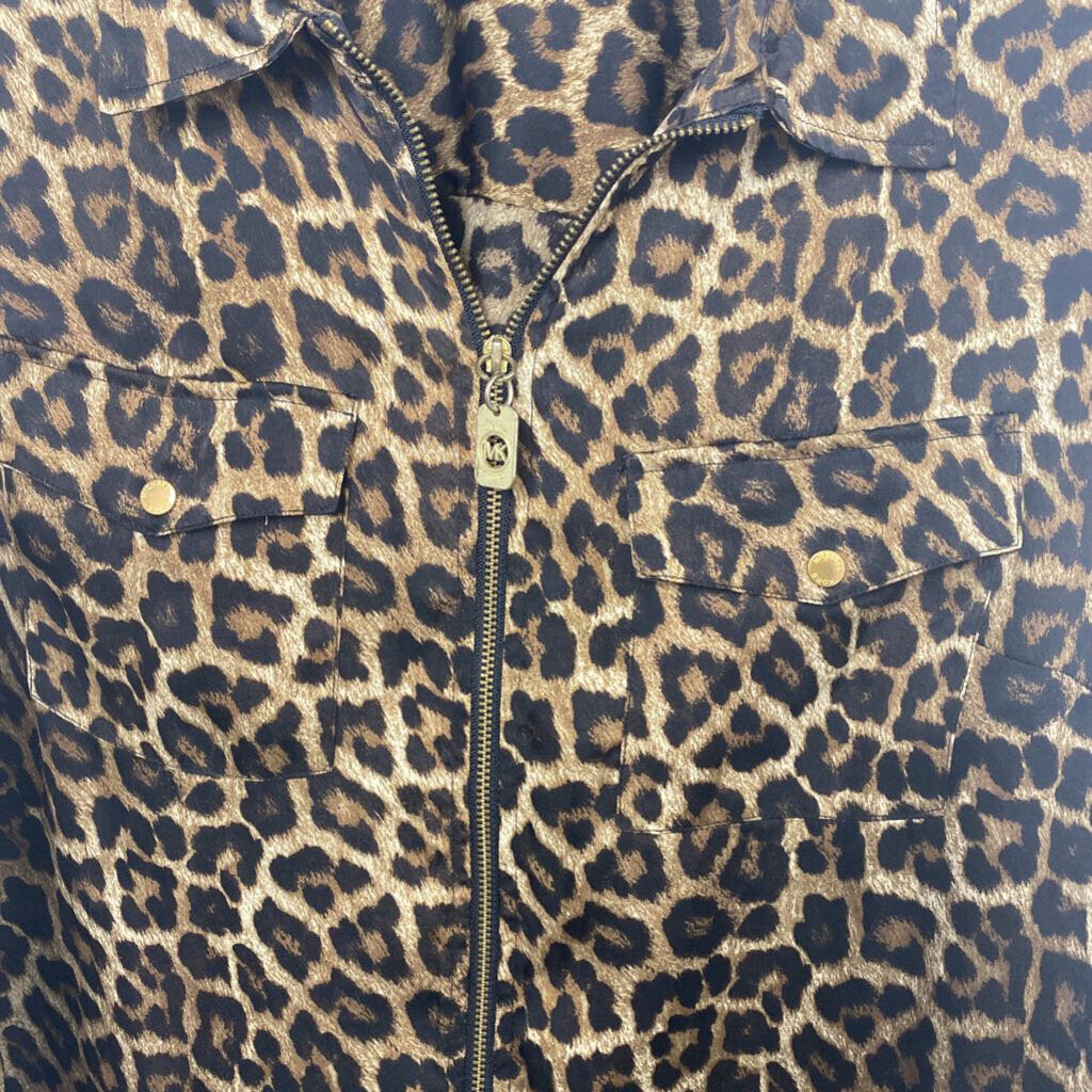 FULL ZIP CHEETAH PRINT BLOUSE