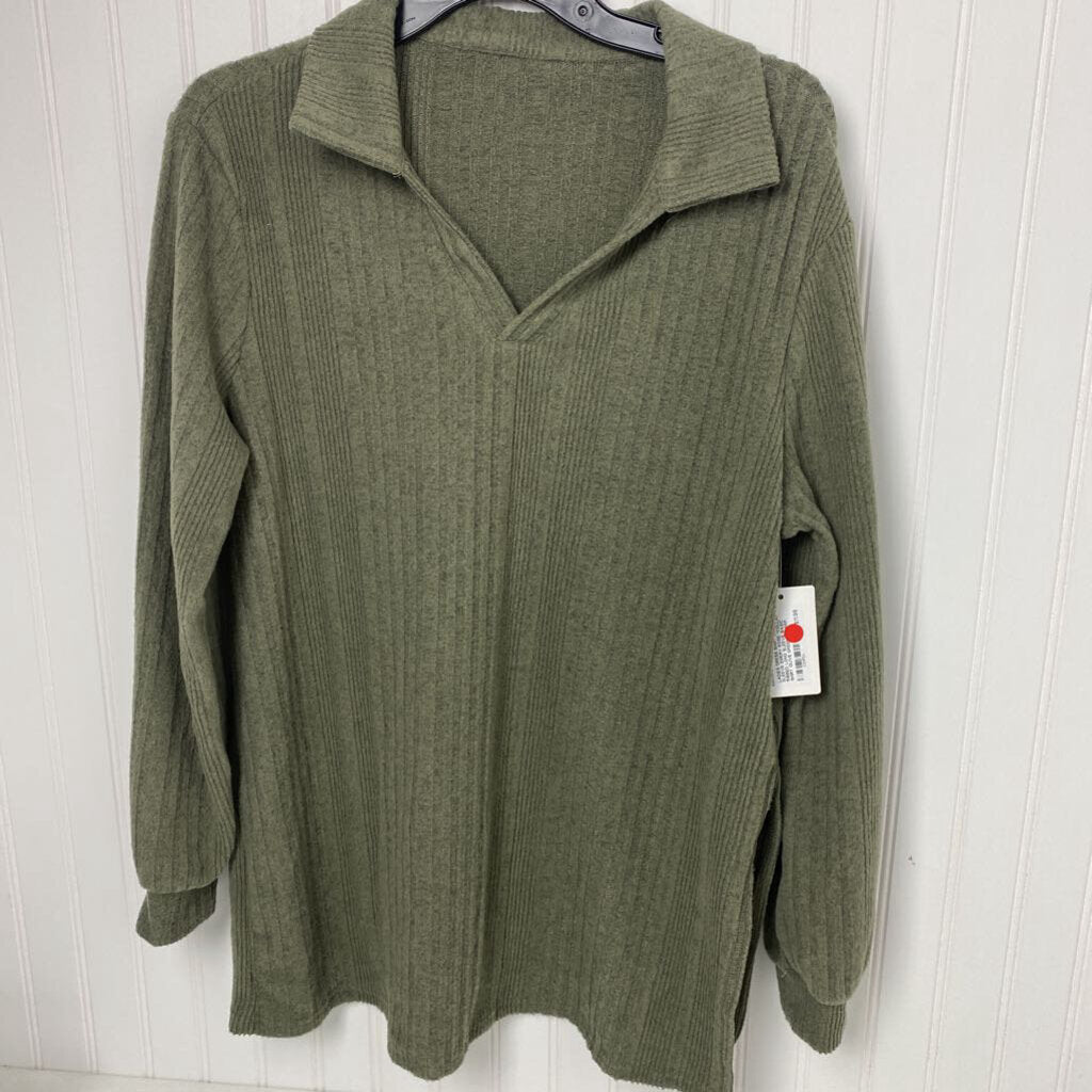 *COLLAR RIBBED LONG SLEEVE BASIC SHIRT