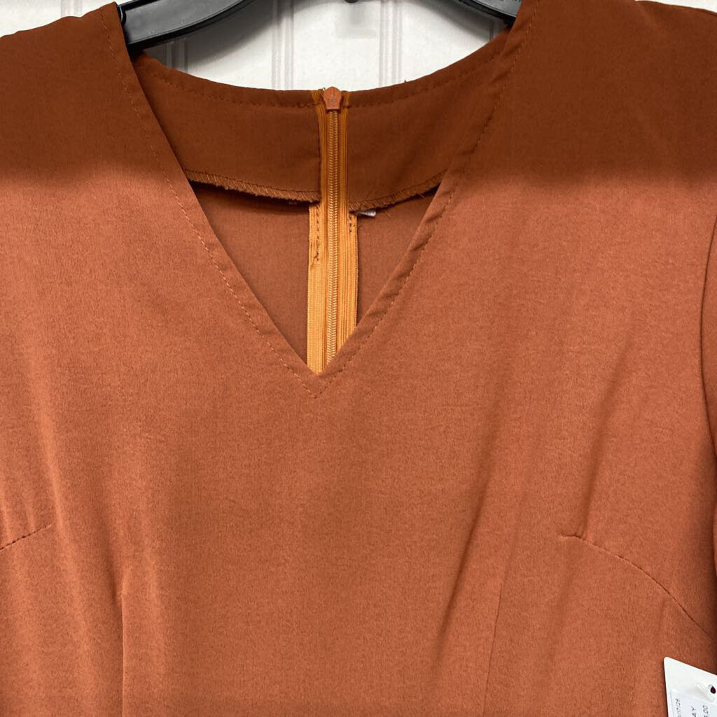 *L/S TEIR RUFFLE SOLID RUST DRESS