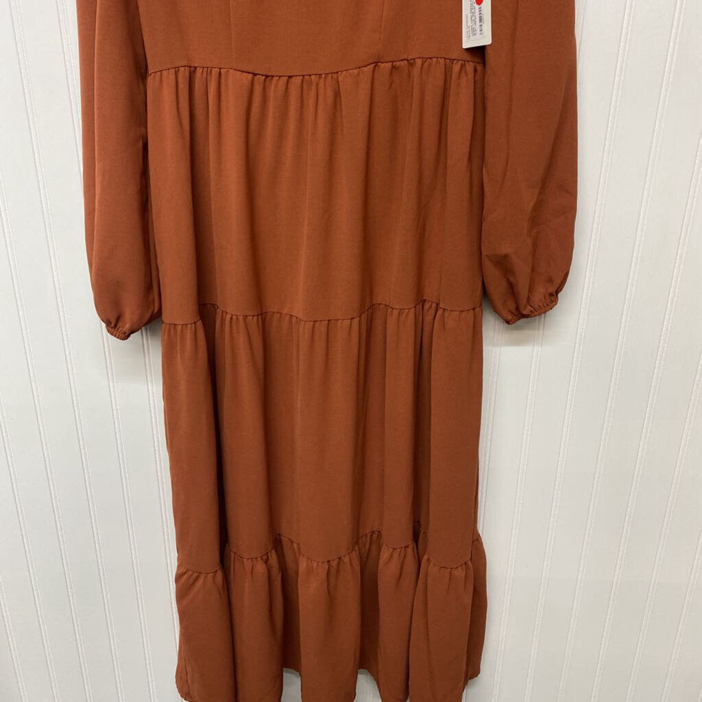*L/S TEIR RUFFLE SOLID RUST DRESS
