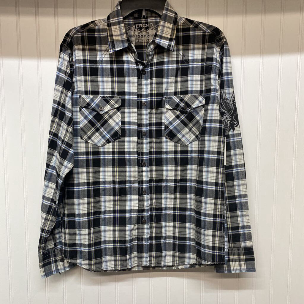 MENS LONG SLEEVE PLAID BUTTON UP