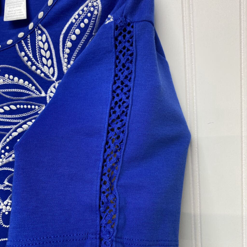 BLUE W/ WHITE EMBROIDERY