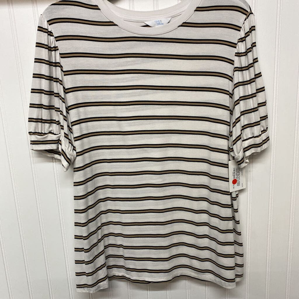 GATHERED SLEEVED STRIPED TOP