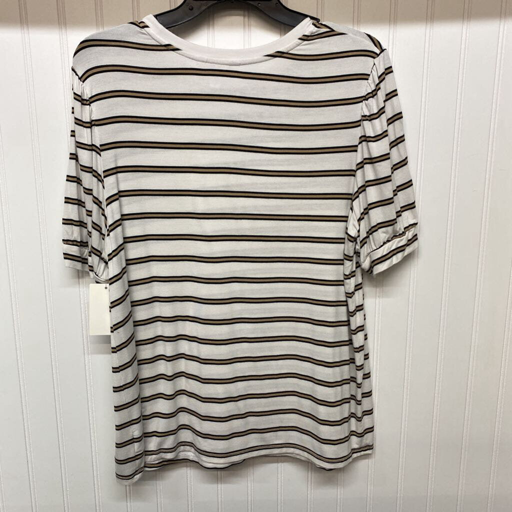 GATHERED SLEEVED STRIPED TOP