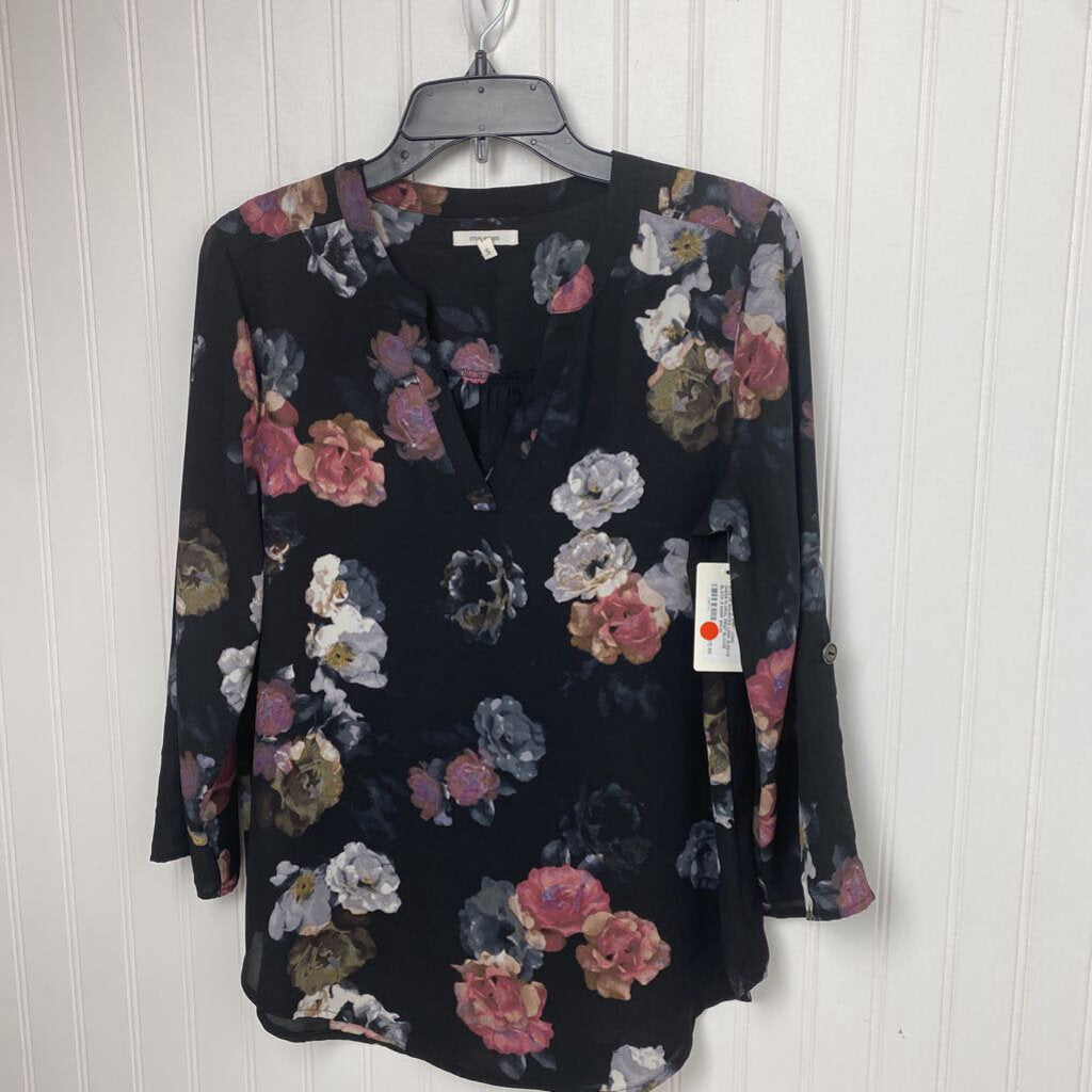 LONG SLEEVE SHEER FLORAL PRINT BLOUSE