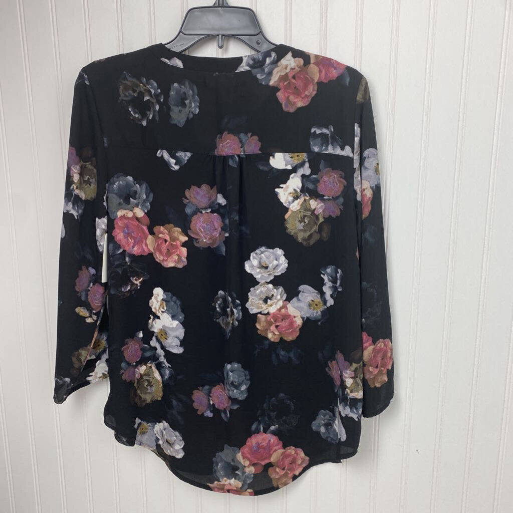 LONG SLEEVE SHEER FLORAL PRINT BLOUSE
