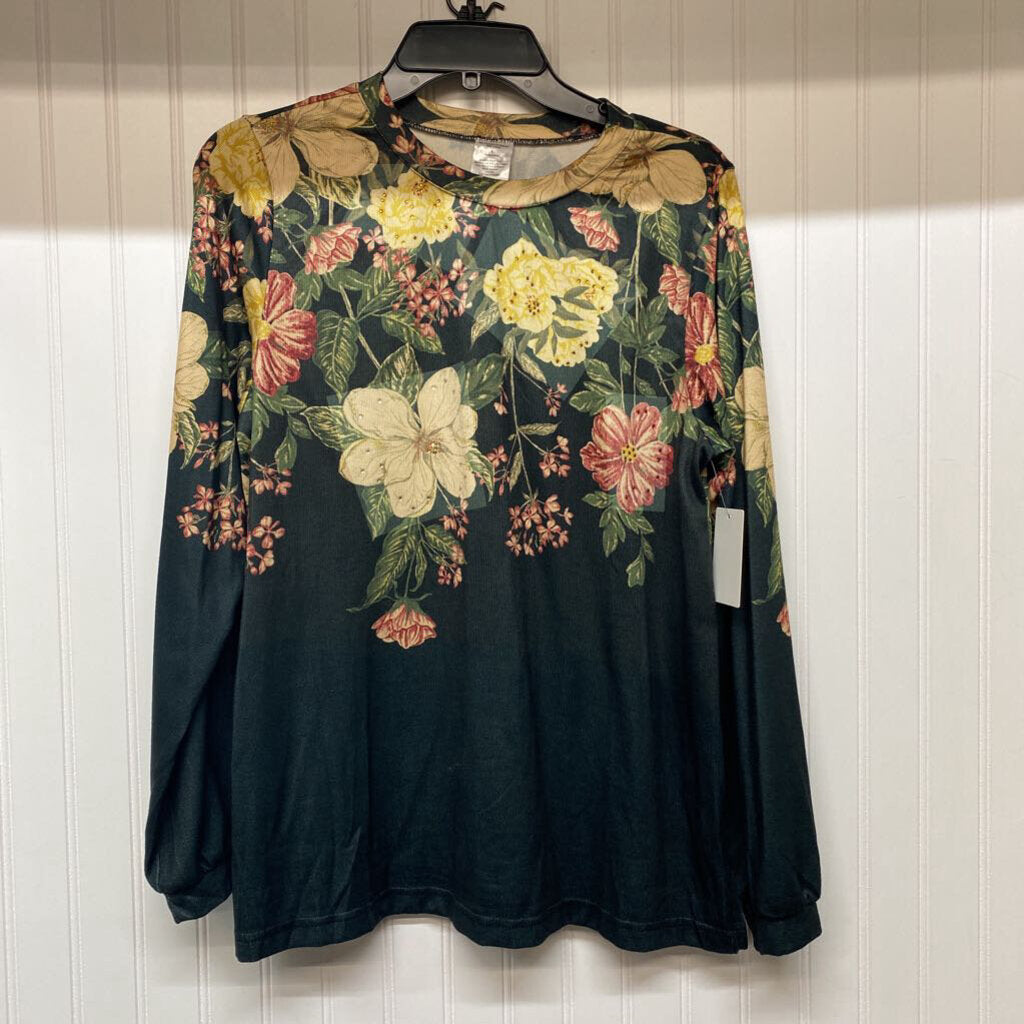 *LONG SLEEVE FLORAL RHINESTONED TOP