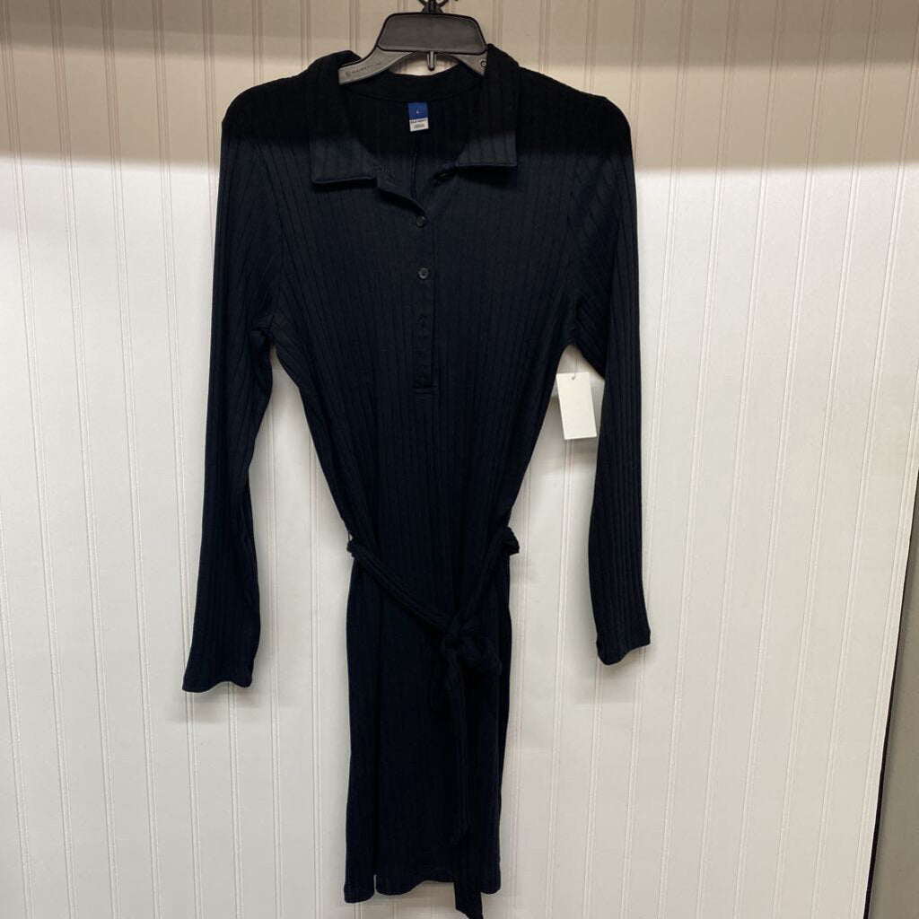 *LONG SLEEVE RIBBED COLLARED MID LENGTH DRESS