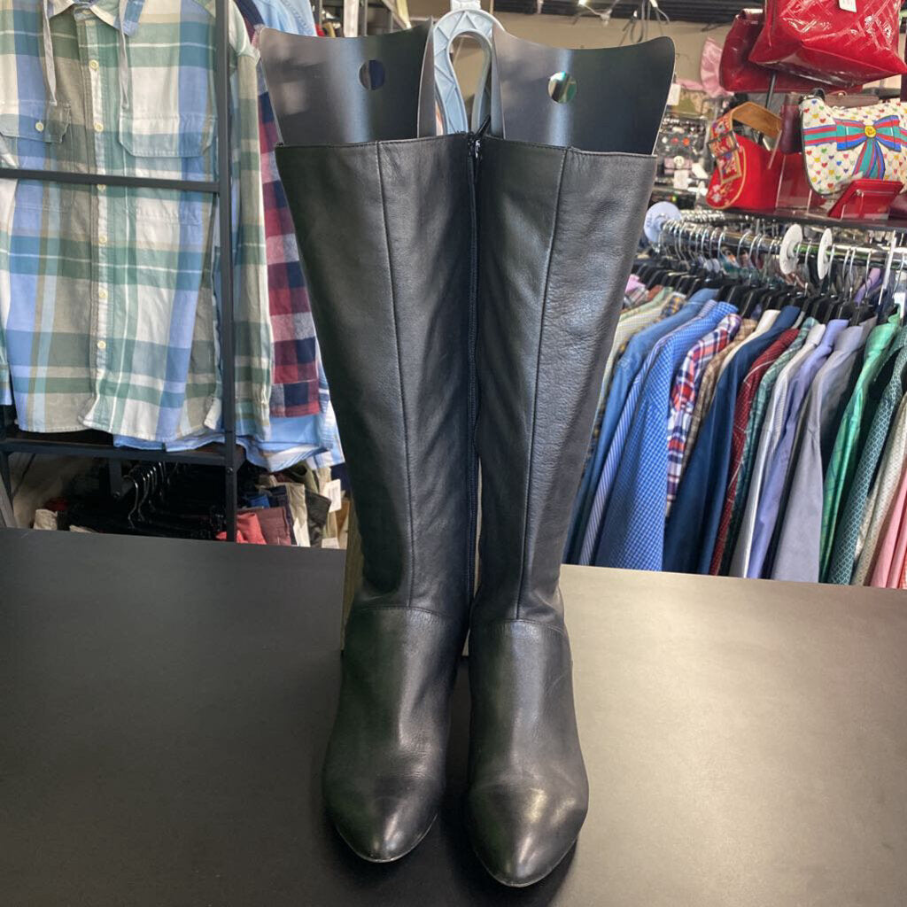 *MID CALF LEATHER KITTEN HEEL BOOTS