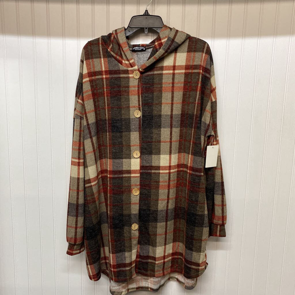 HOODED PLAID BUTTON UP