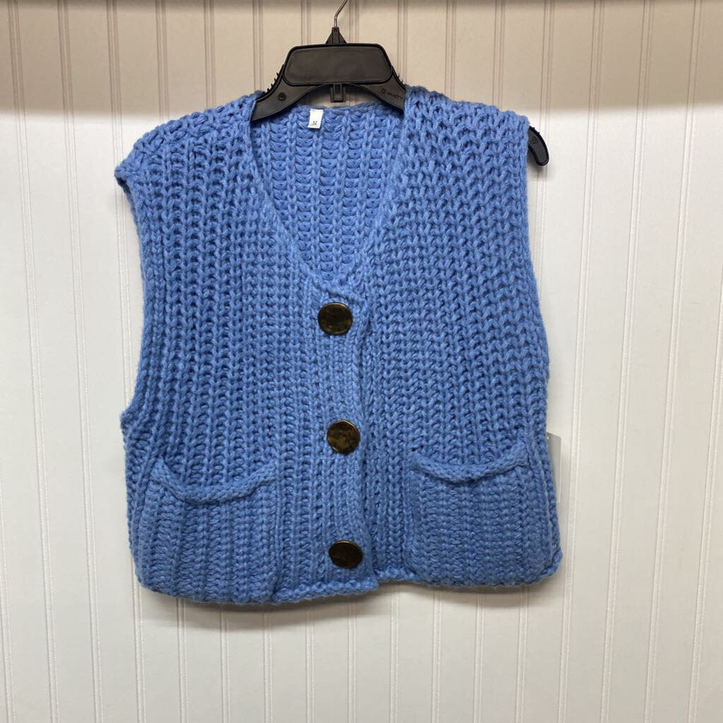 * LIGHT BLUE SWEATER VEST WITH BROWN BUTTONS