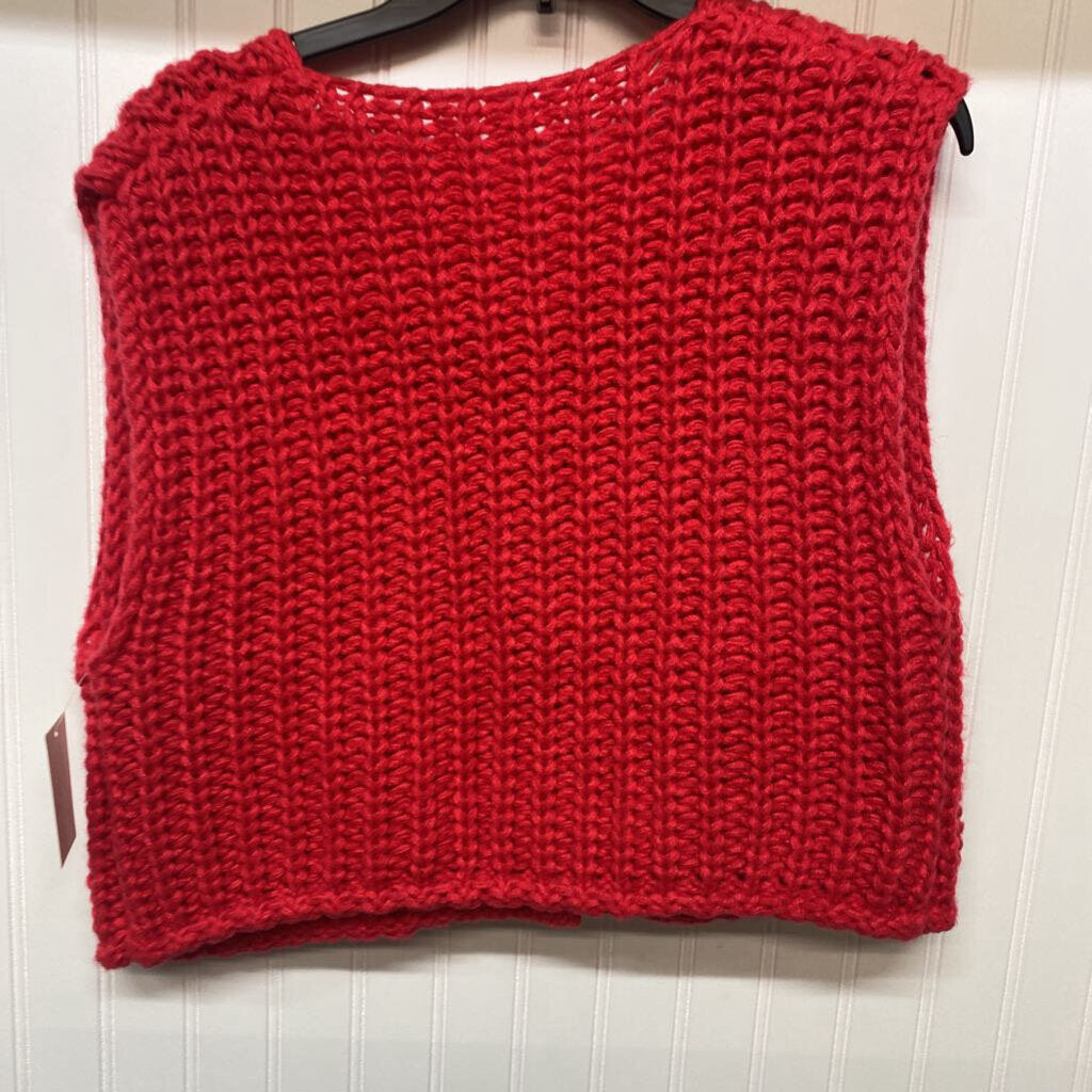 RED SWEATER VEST WITH BROWN BUTTONS