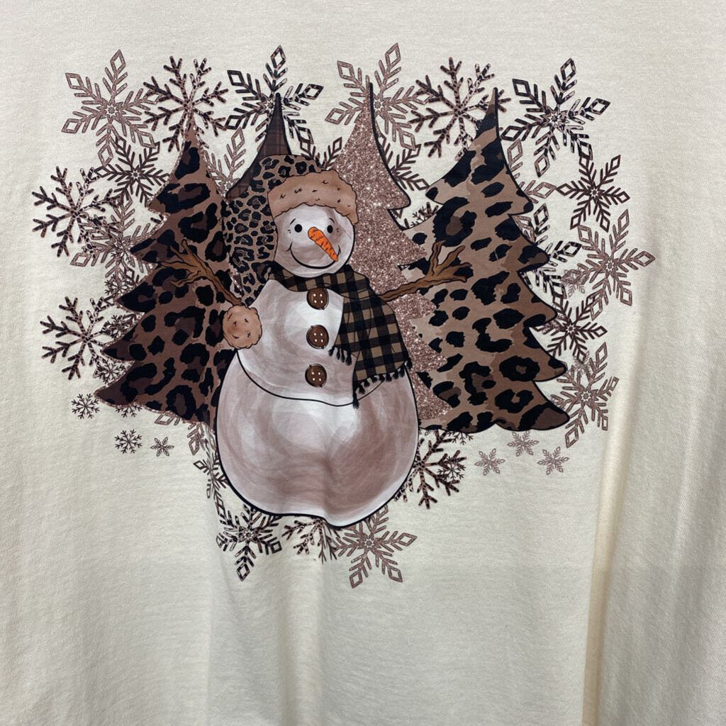 *L/S SNOWMAN WITH ANIMAL PRINT TREES AND SNOWFLAKES GRAPHIC