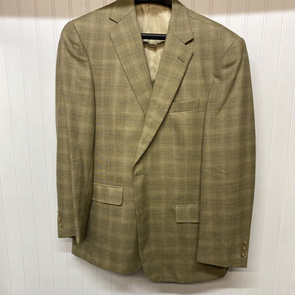 *SPORTCOAT/BLAZER TAN PLAID WITH BLUE ACCENT