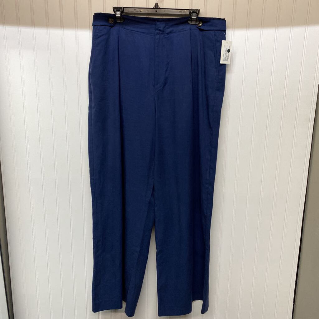 BASIC STRETCH DRESS PANTS PLEATED BLUE
