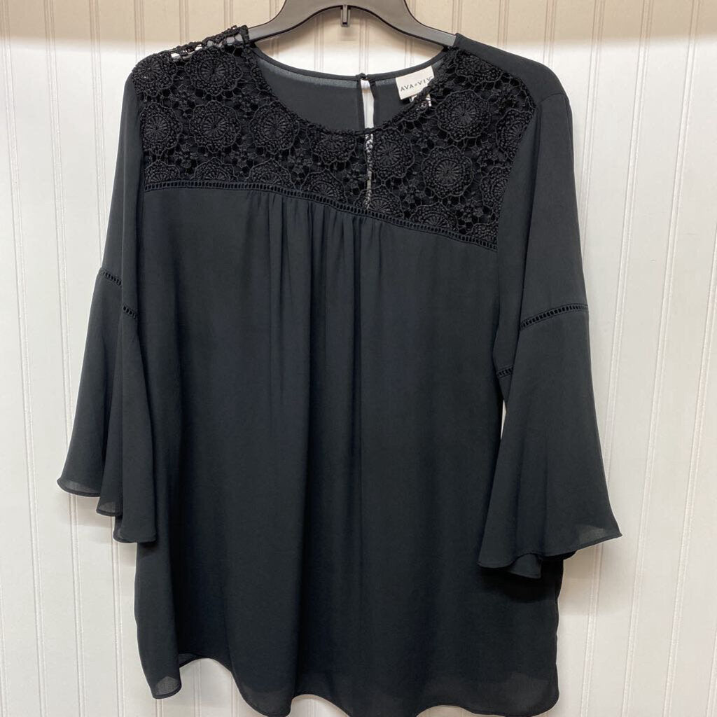 *L/S SHEER DRESS TOP WITH LACE PATTERN ON TOP WITH FLARE SLEEVES