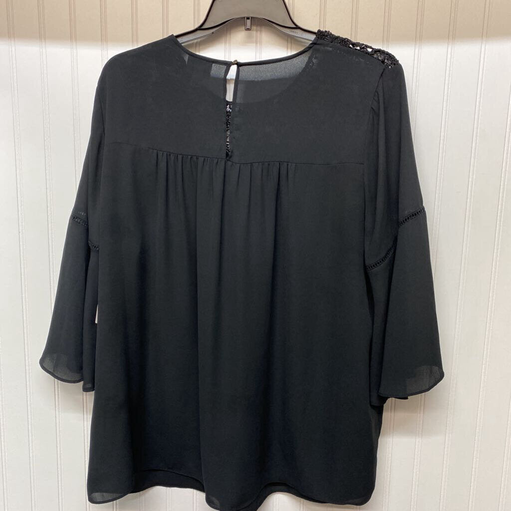 *L/S SHEER DRESS TOP WITH LACE PATTERN ON TOP WITH FLARE SLEEVES