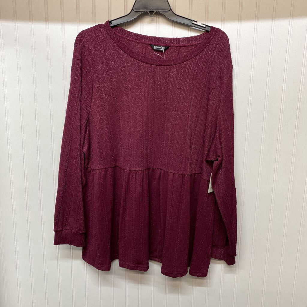 *L/S BABYDOLL STYLE RIBBED PATTERN WITH GLITTER WOVEN
