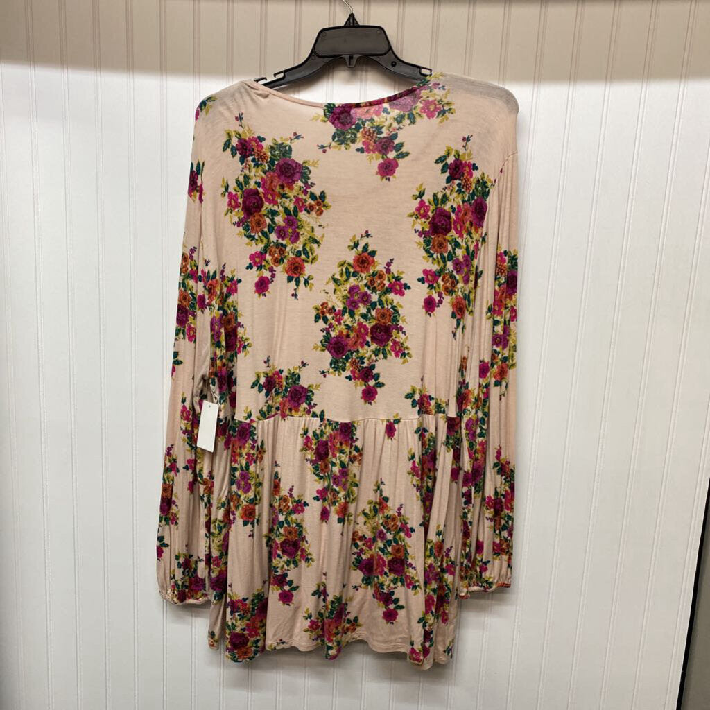 *L/S BABYDOLL FLORAL TOP WITH LACE ON WAIST LINE