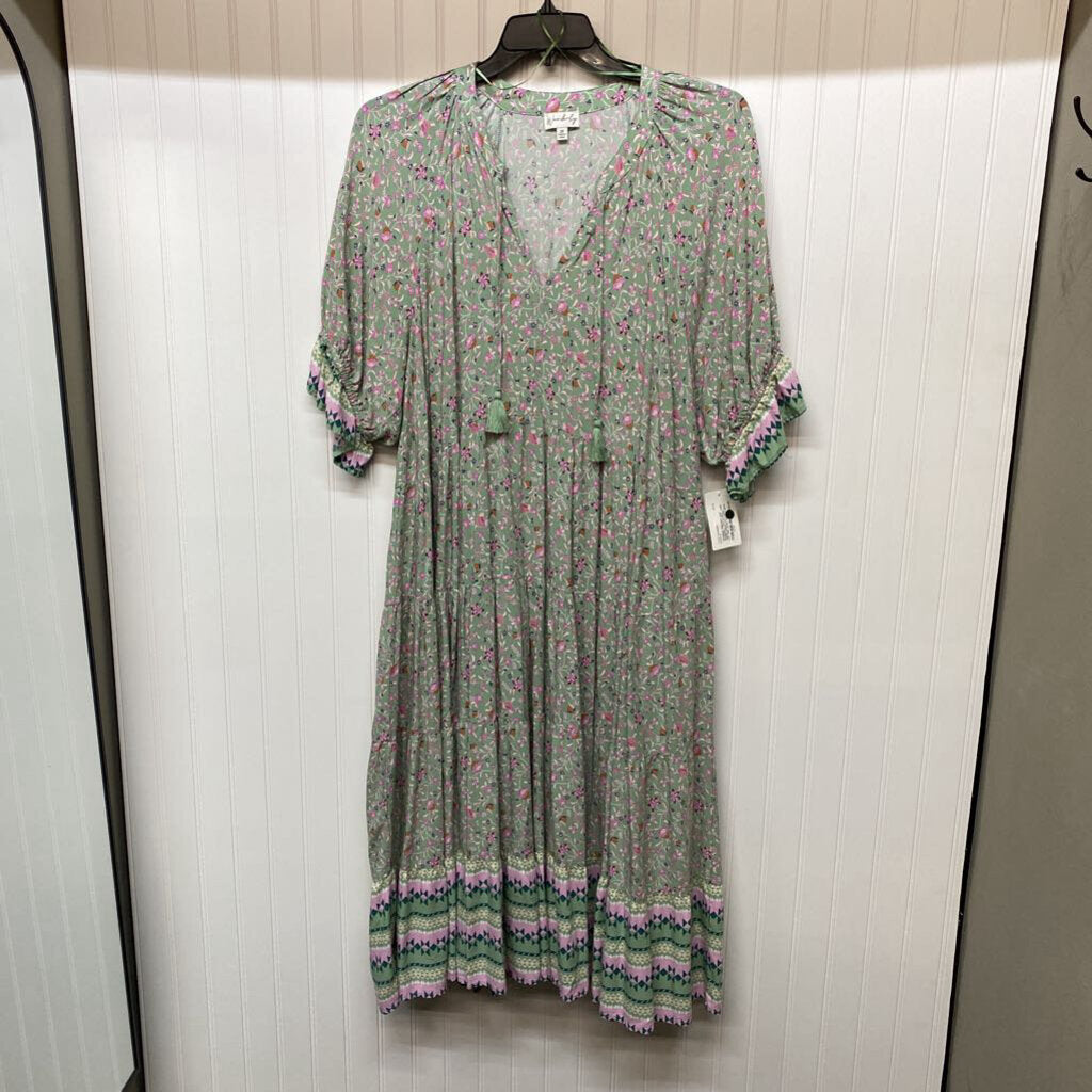 *S/S FLORAL LONG TIERED DRESS WITH DAISY PATTERN