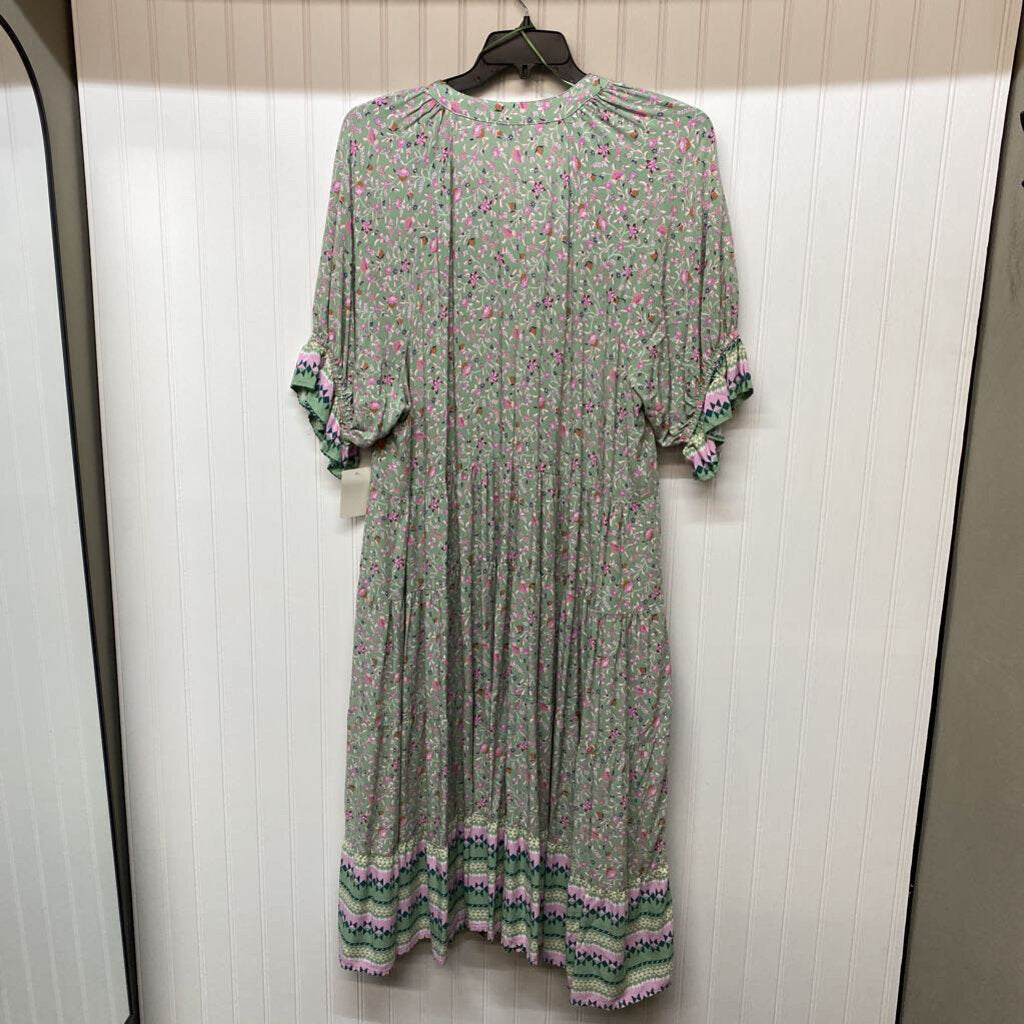 *S/S FLORAL LONG TIERED DRESS WITH DAISY PATTERN