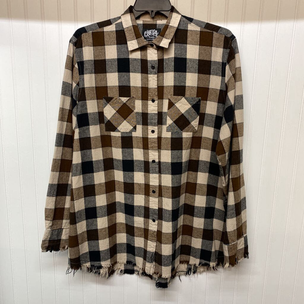 *BROWN FLANNEL 2 FRONT PCOKETS