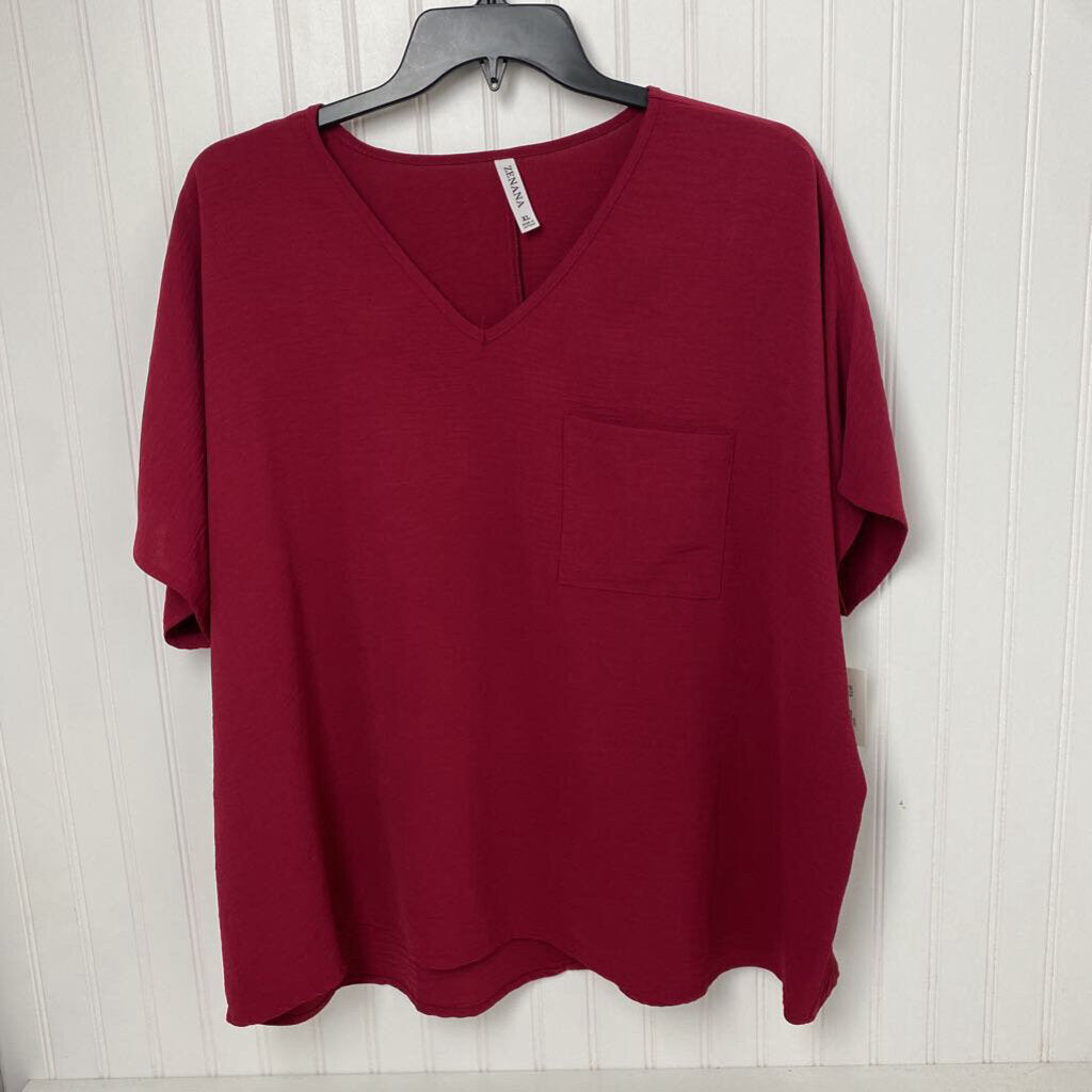 S/S BASIC DRESS TOP WITH POCKET VNECK