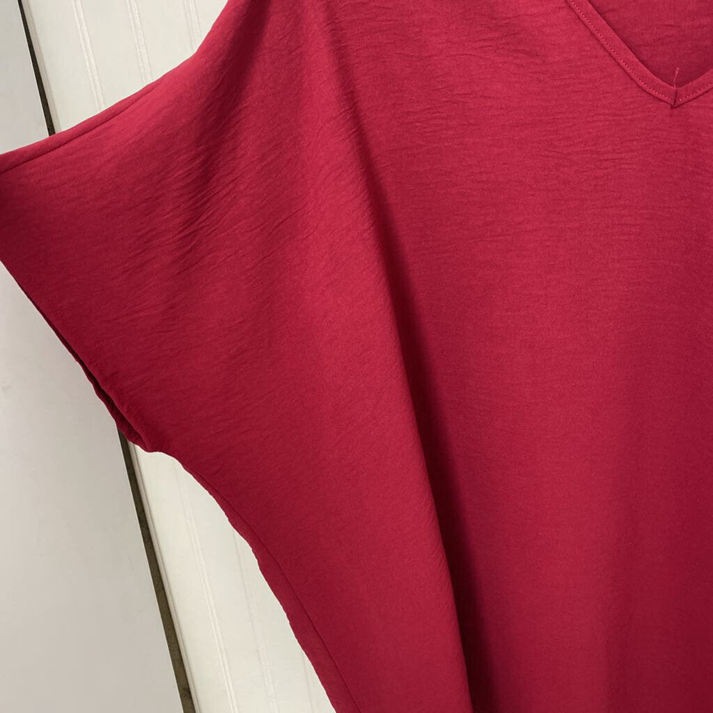 S/S BASIC DRESS TOP WITH POCKET VNECK