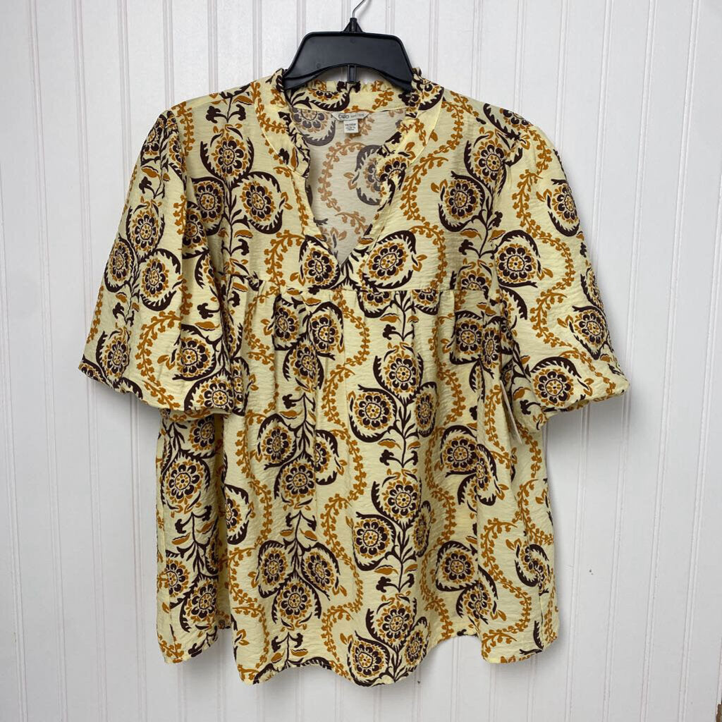 S/S DRESS TOP WITH FLORAL PATTERN AND PUFF SLEEVE