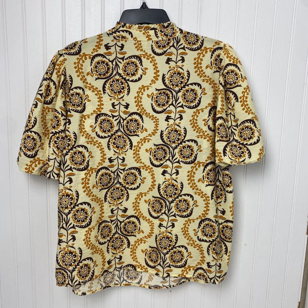 S/S DRESS TOP WITH FLORAL PATTERN AND PUFF SLEEVE