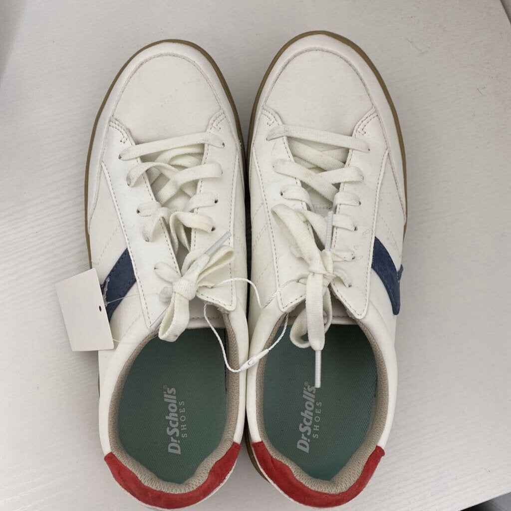 *WHITE LACE UP SNEAKERS WITH BLUE/RED ACCENTS