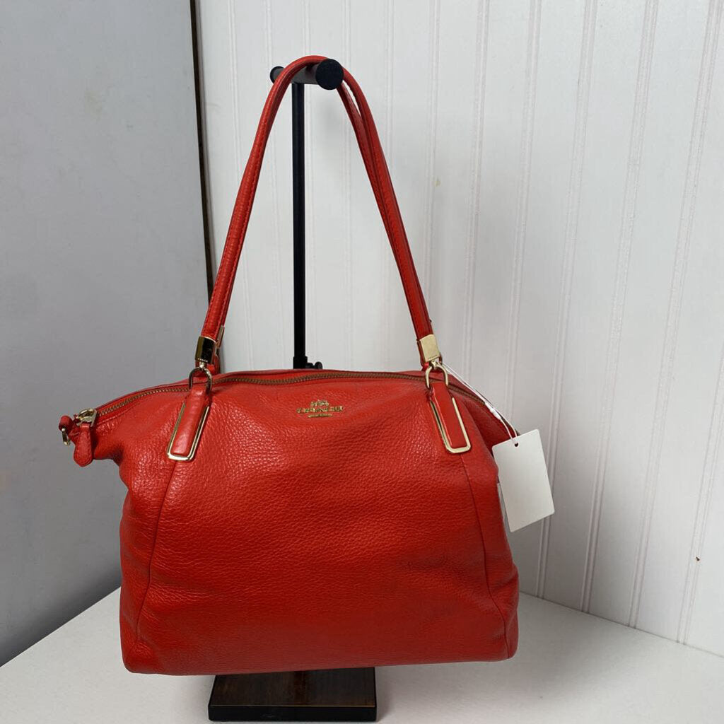 CORAL RED PEBBLED SATCHEL/CROSSBODY