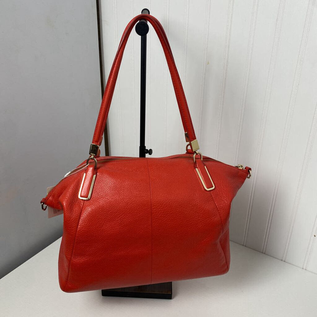 CORAL RED PEBBLED SATCHEL/CROSSBODY