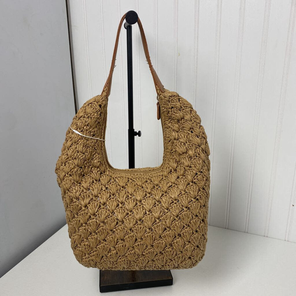 TAN WOVEN STRAW HOBO SATCHEL HANDBAG