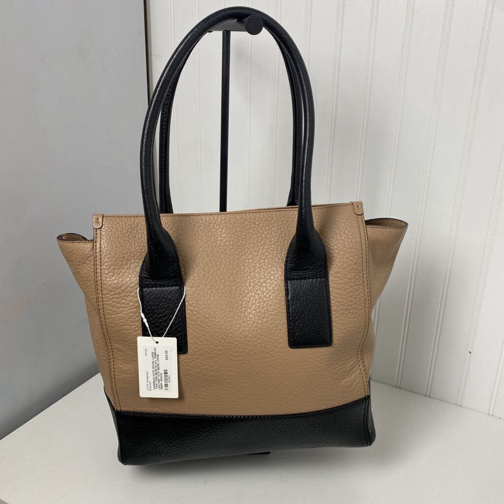 LARGE TWO TONE BEIGE BLACL PEBBLED LEATHER TOTE
