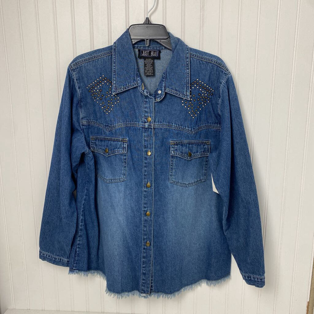 EMBELLISHED LONG SLEEVE DENIM BUTTON UP