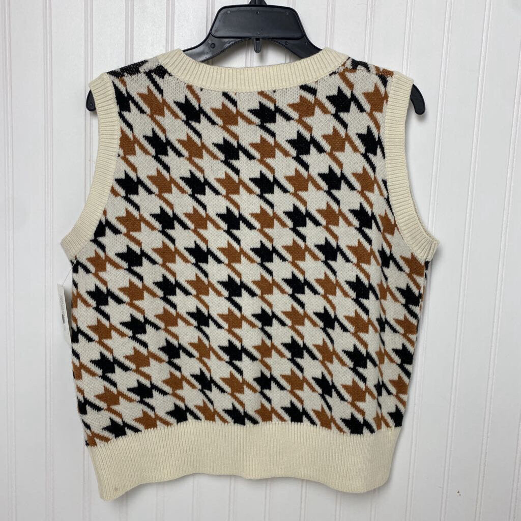 *HOUNDSTOOTH V NECK SLEEVELESS SWEATER