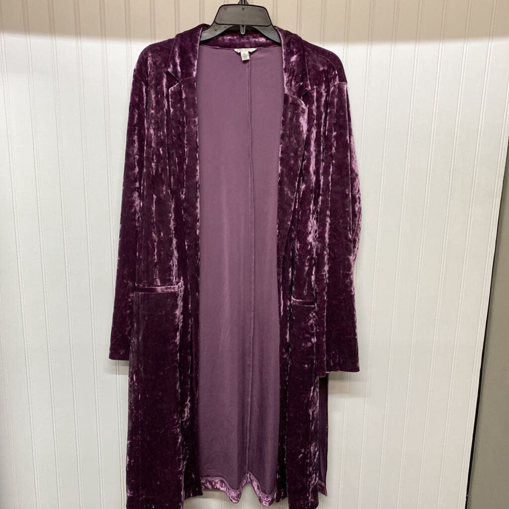 *COLLARED LONG SLEEVE LONG VELVET CARDIGAN WITH POCKETS