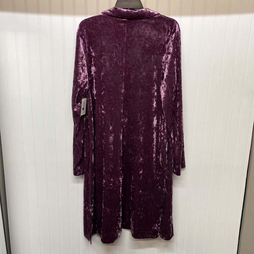 *COLLARED LONG SLEEVE LONG VELVET CARDIGAN WITH POCKETS